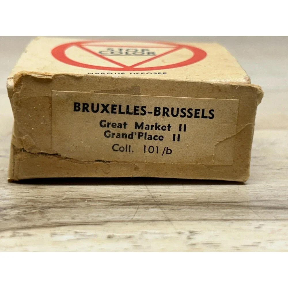 Vtg Stop Color Tin And Glass 5 Lantern Slides Brussels Buldings Made In Belgium